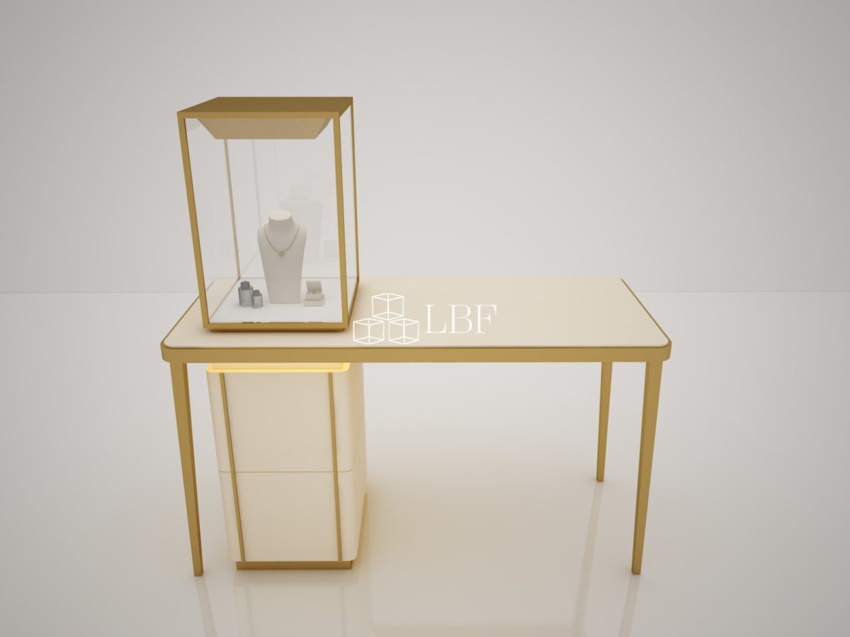 Goldmetallrahmen-Glasvitrine für