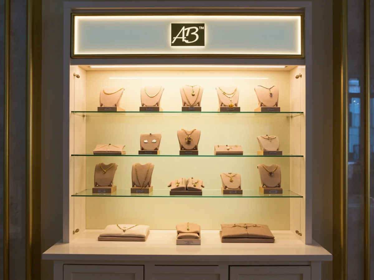 Jewelry Wall Display Cabinet with Logo Panel