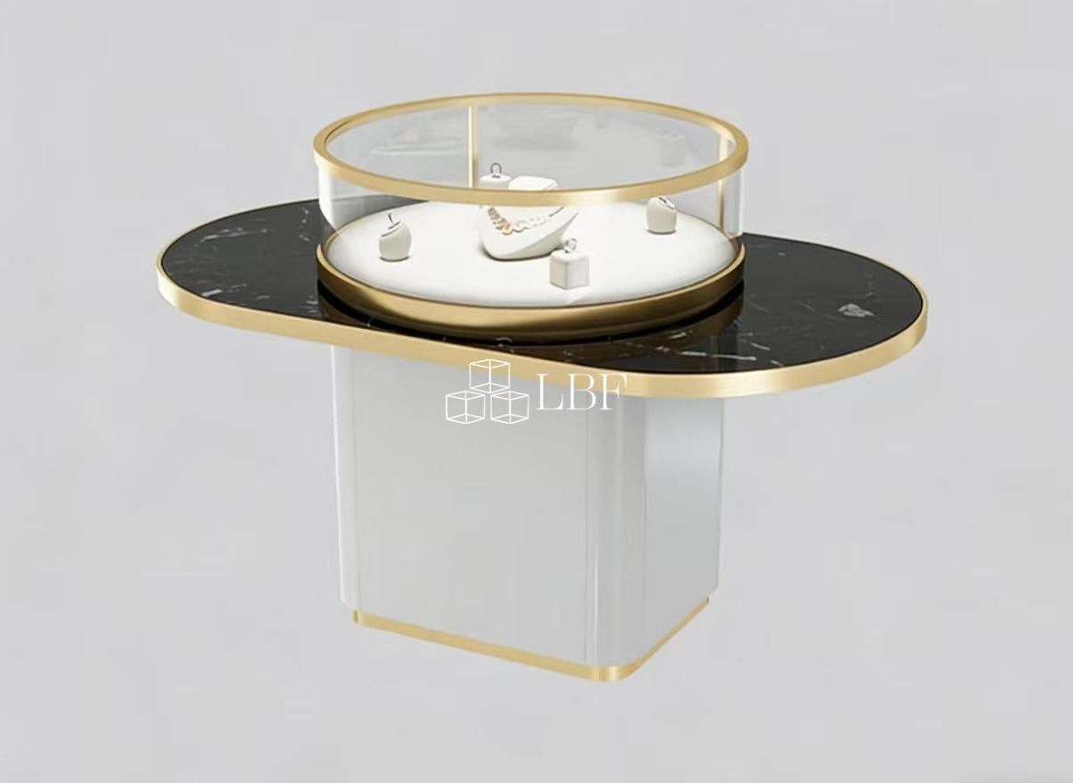 Black and gold round jewelry cabinet