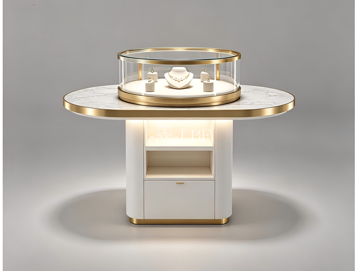 Light – luxury circular mid – island jewelry display cabine