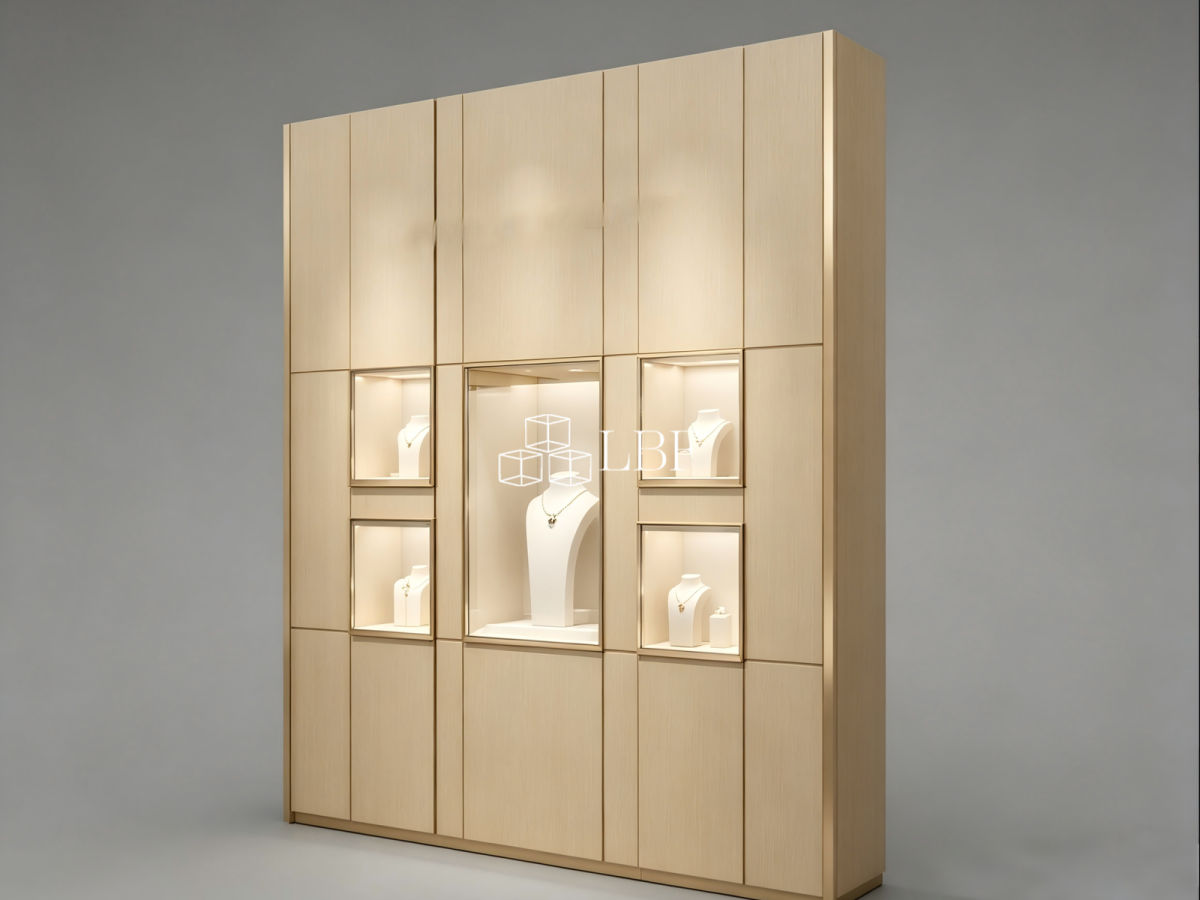 Built – in high – standing jewelry cabinet against the wall