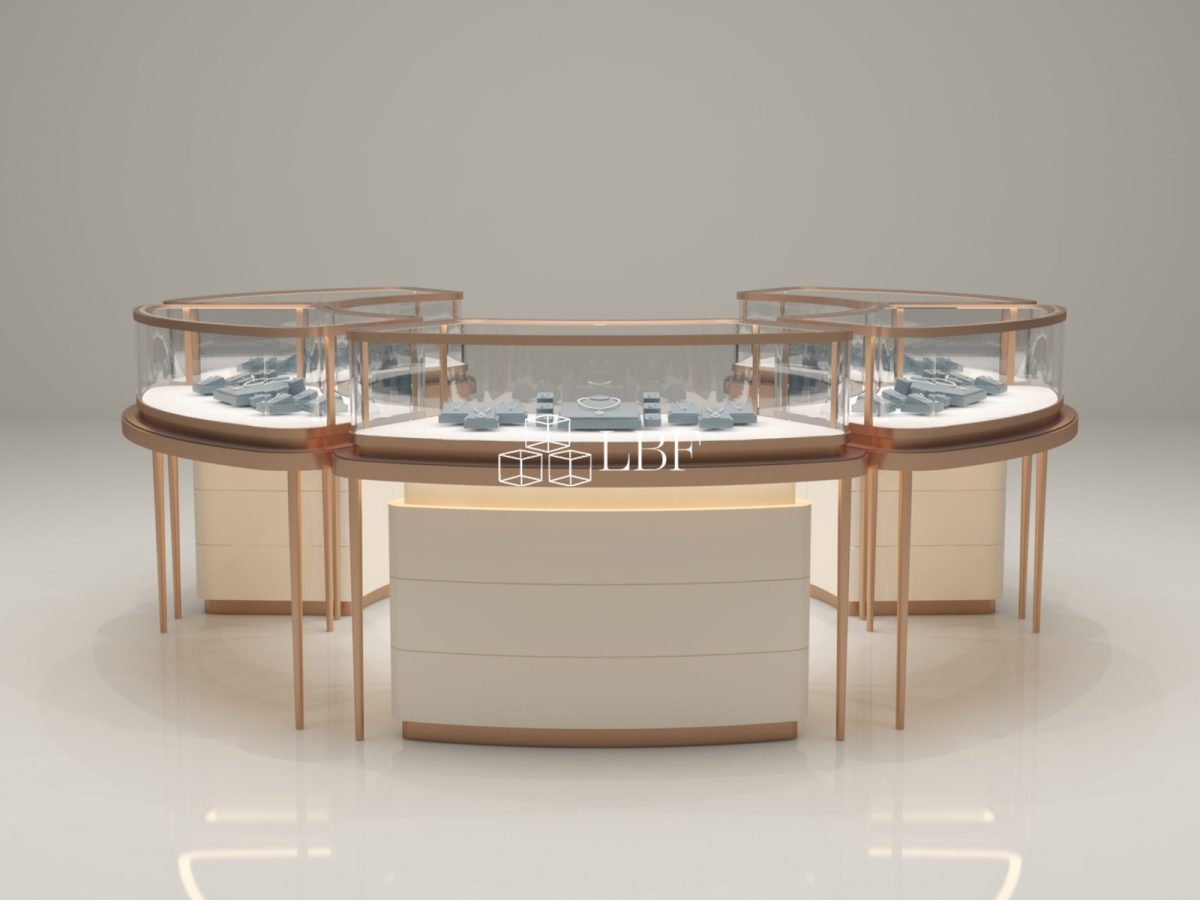 Curved Enclosed Jewelry Glass Island Display