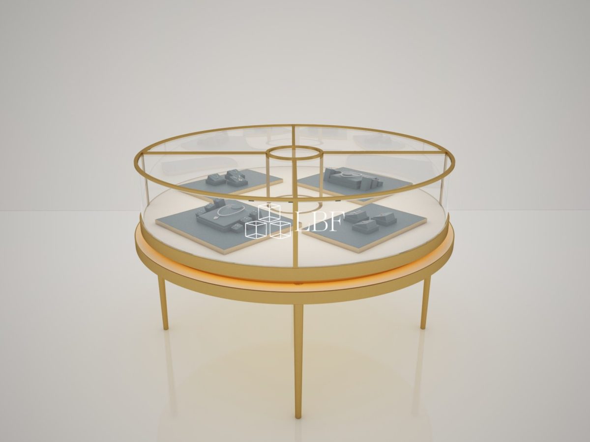 Round Slim Steel Frame Jewelry Island Display Cabinet