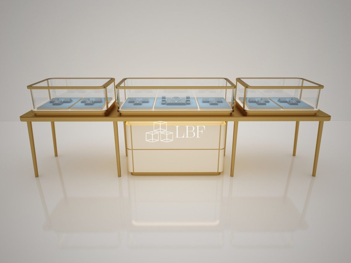 Gold Frame Glass Display Counter for Jewelry Stores