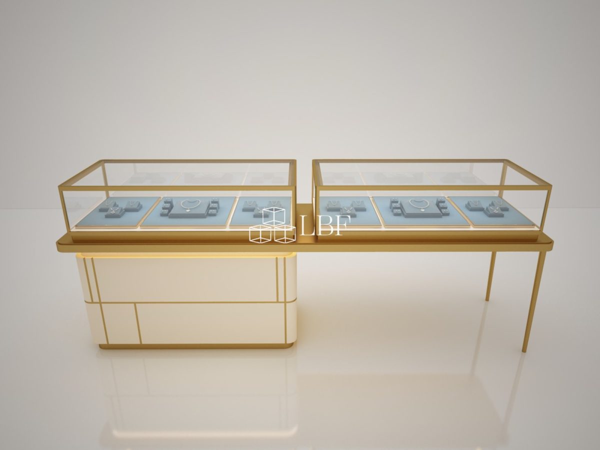 Luxury Gold Frame Glass Jewellery Island Counter