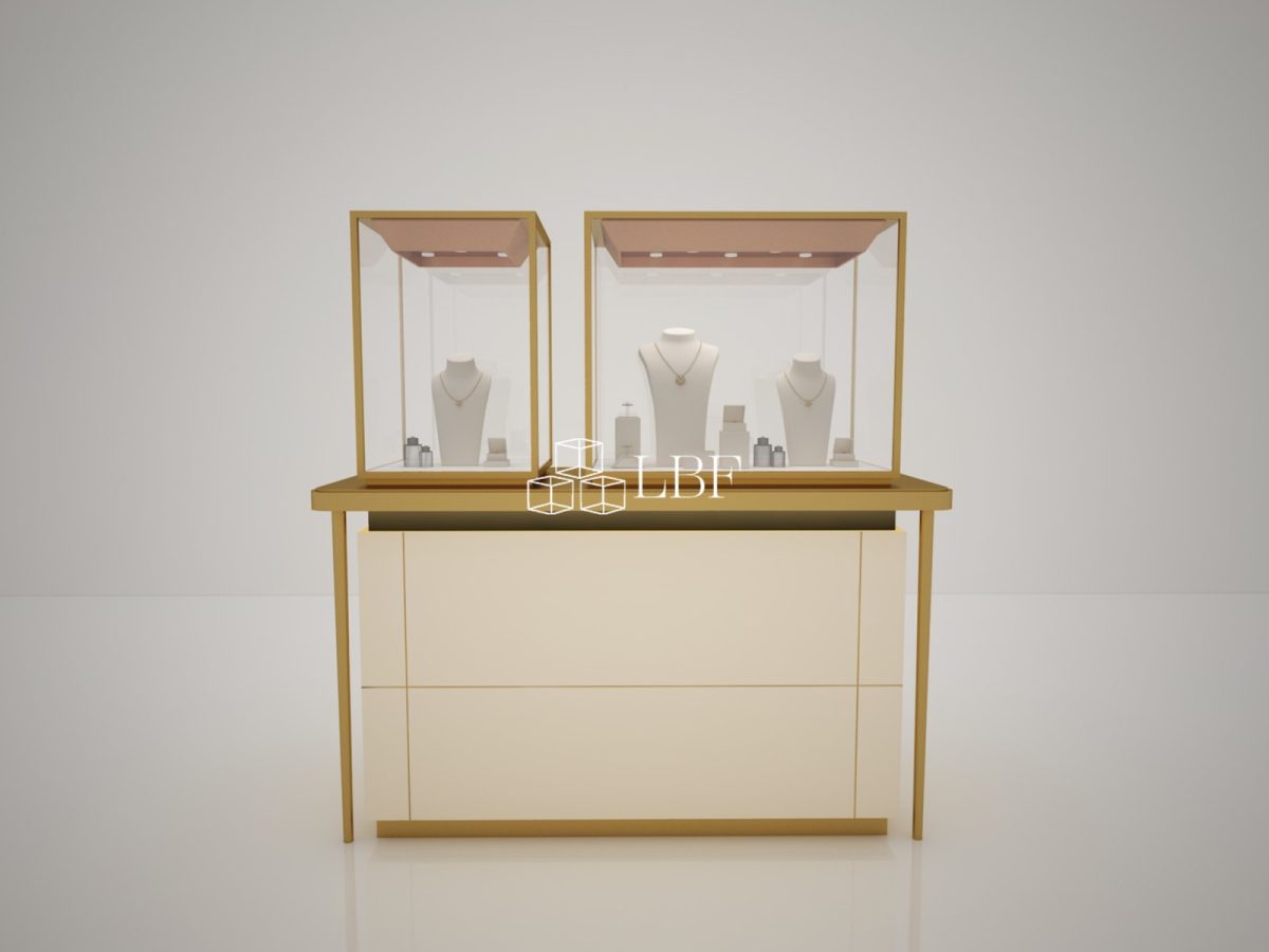 Light Luxury Champagne Gold Modular Jewelry Display Cabinet