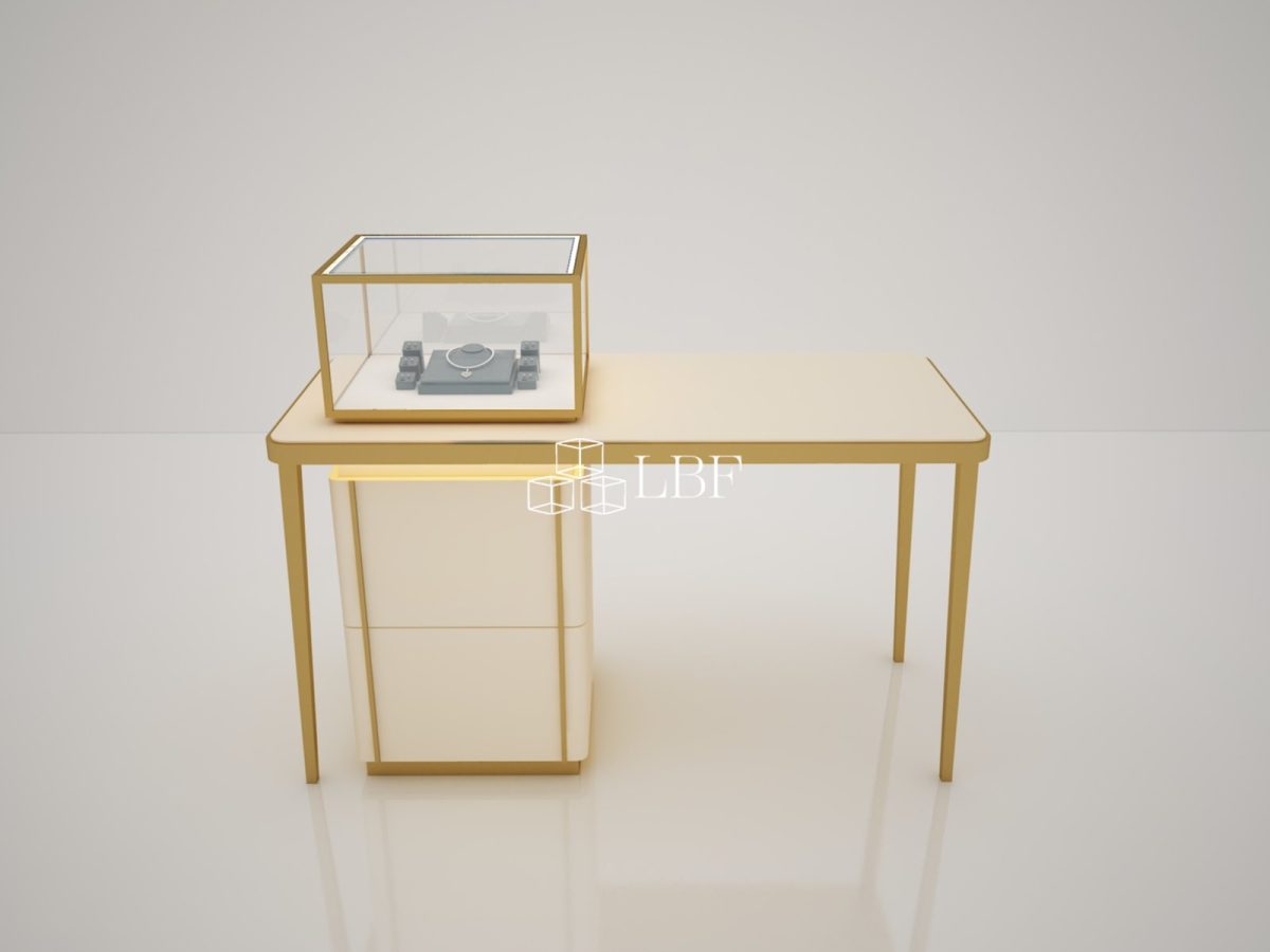 Gold Metal Jewelry Showcase Cabinet