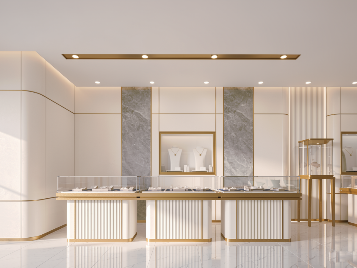 Luxury White & Gold Jewelry Display Showcase Set