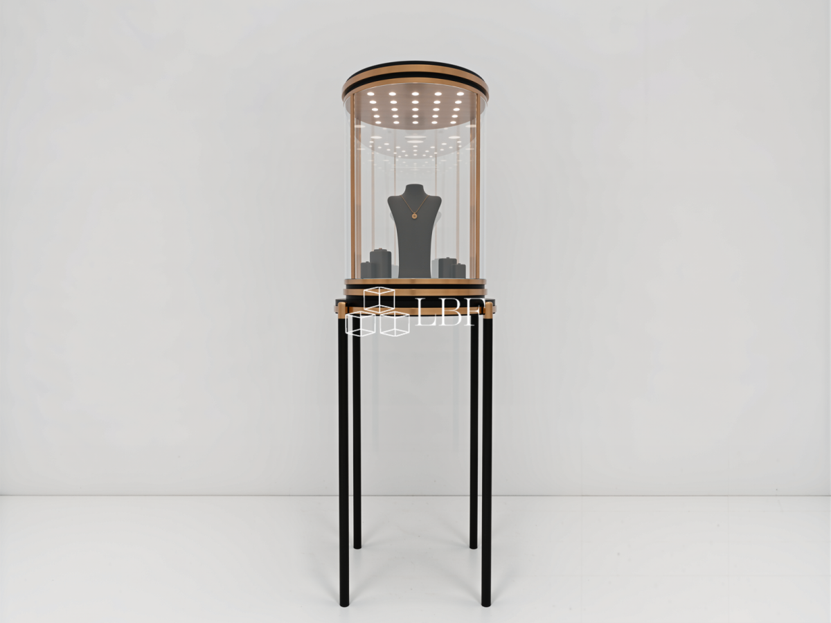 Cylindrical Jewelry Window Showcase