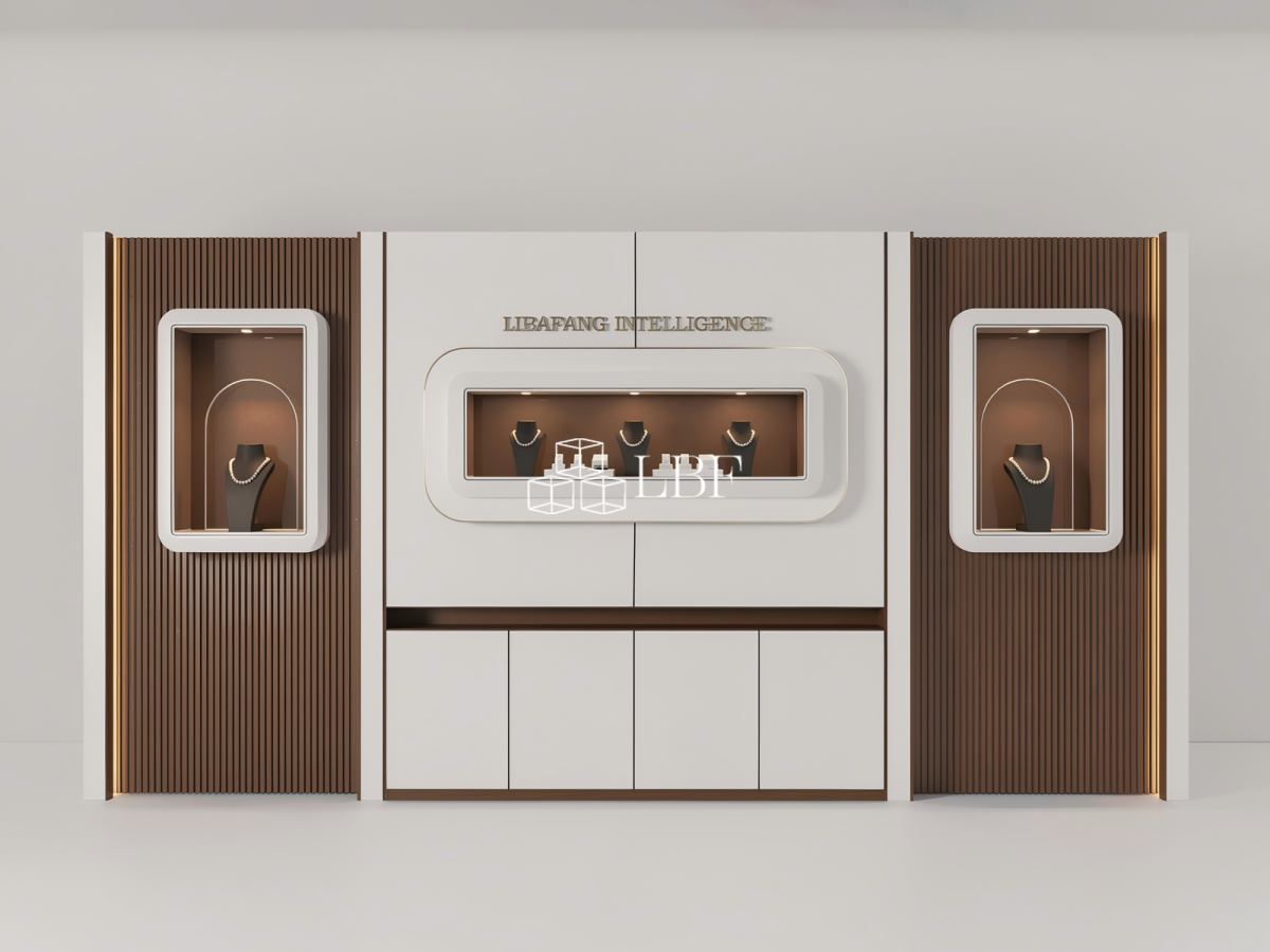 LIBAFANG Modern High-End Jewelry Display Wall Cabinet Custom LED Brand Showcase System