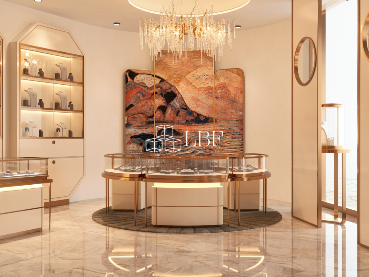 Luxury Round Jewelry Display Space Design · LED Showcase System